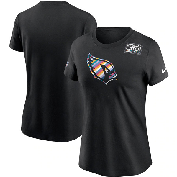 Women's Arizona Cardinals Black NFL 2020 Sideline Crucial Catch Performance T-Shirt(Run Small)